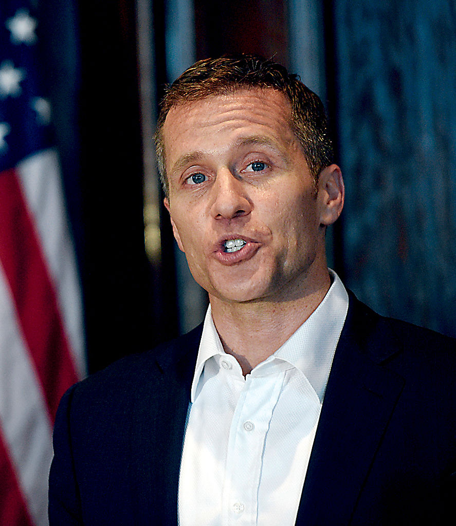 Gov. Eric Greitens speaks to the media